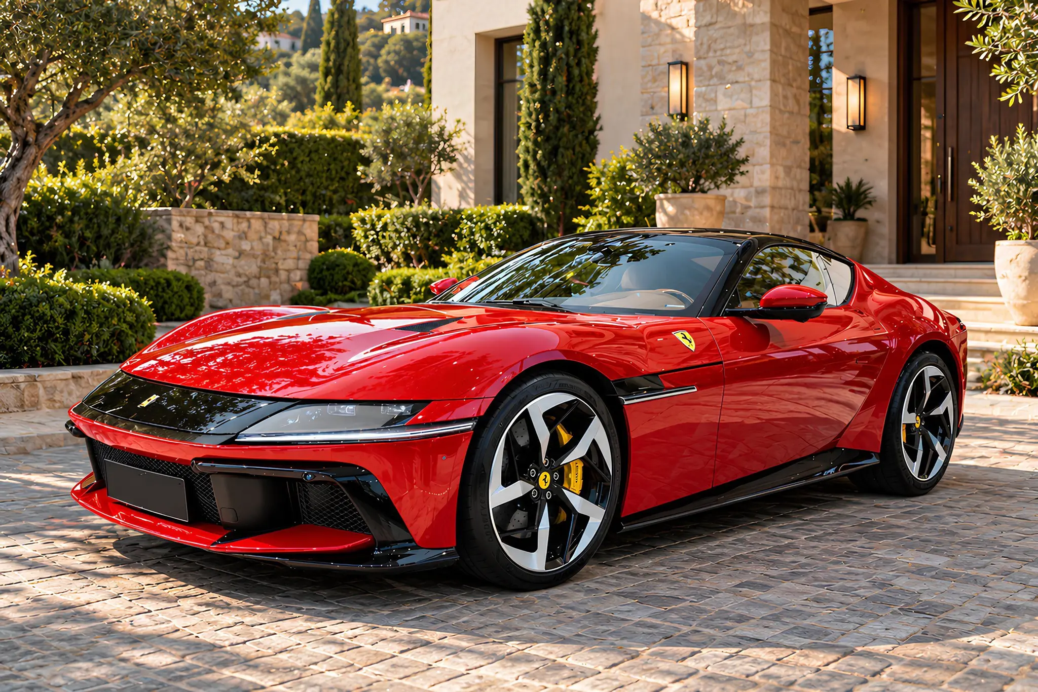 Ferrari 12Cilindri rouge Rosso Corsa, vue de trois quarts avant