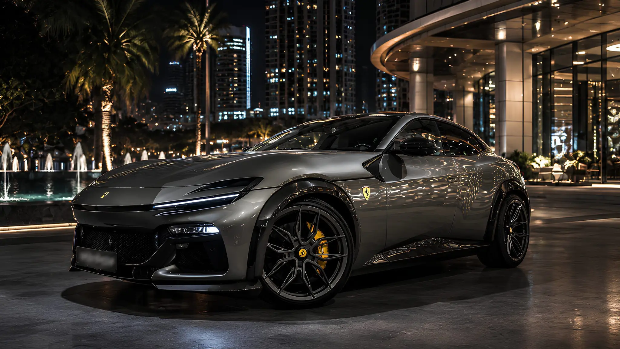 Ferrari Purosangue Novitec grise, vue de trois quarts avant